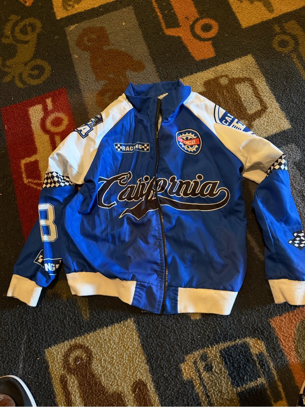 SHEIN Blue & White California Racing Jacket for Kids